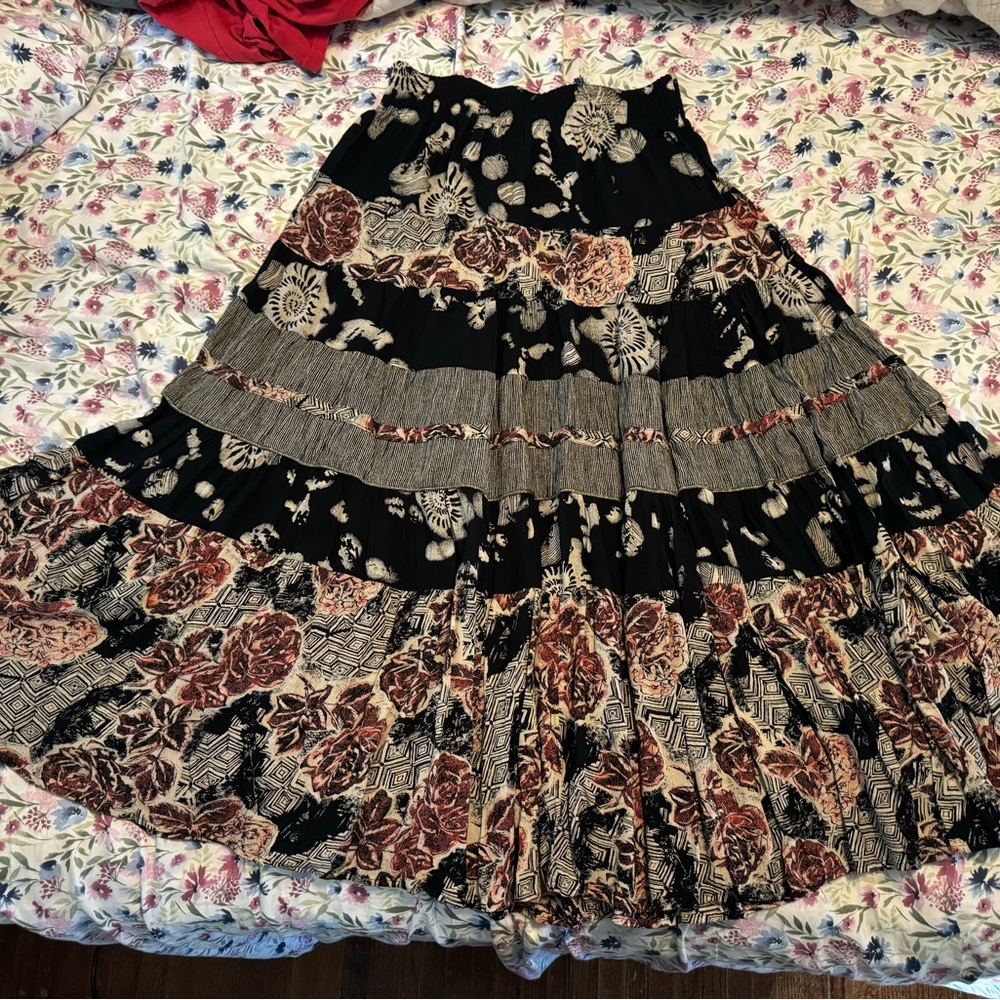 Carole Little Black and Gold Tiered Maxi Skirt